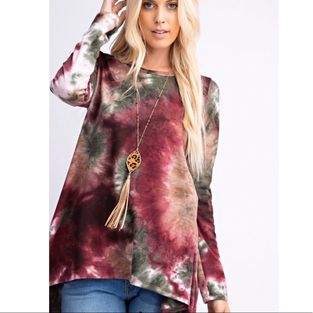 Last 1️⃣ Olive & Burgundy French Terry Tie-Dye Top - Picture 6 of 6
